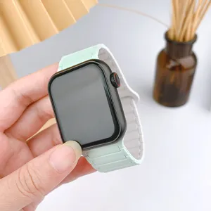 Silicone magnetic three-bead replacement watch band detail showing texture and mint green color.