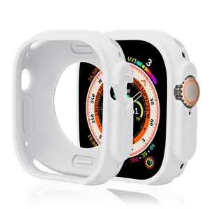 White silicone protective case detail view for smartwatch 49mm, flexible and durable.