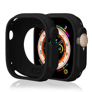 Black silicone protective case for smart watch, 49mm bumper cover, shockproof accessory
