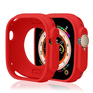 Red silicone protective case for Apple Watch Ultra 49mm, soft bumper cover accessory details.