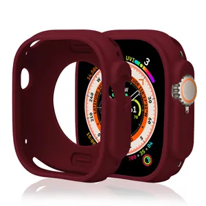 Durable silicone protective case compatible with 49mm smartwatch, soft cover, maroon color.