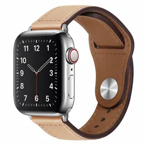 Correa de repuesto de cuero PU de microfibra de bucle único para Apple Watch, detalle marrón.