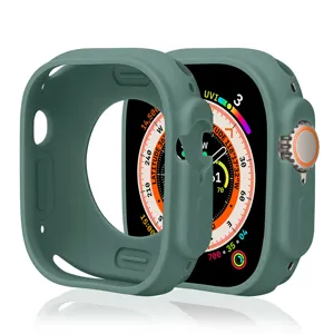Green silicone protective case compatible with apple watch 49mm ultra slim soft bumper cover