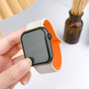 Magnetic silicone watch strap detail showing flexible links, comfortable wrist wear fit.