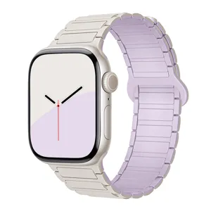 Silicone magnetic watch band detail view, dual-color replacement strap for smart watch.