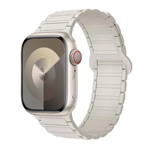 Replacement magnetic silicone metal link watch band compatible with Apple Watch