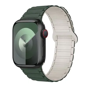 Replacement silicone magnetic watch band for Apple Watch ultra series, green and gray color