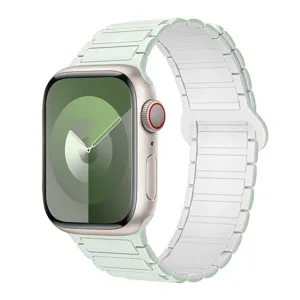 Magnetic silicone watch band replacement strap compatible with Apple Watch series green white