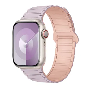 Silicone magnetic watch strap compatible with Apple Watch, soft replacement band for smart watch.