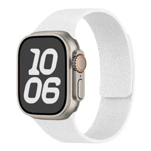 Detailed view of white litchi pattern magnetic silicone watch strap for smart watch.