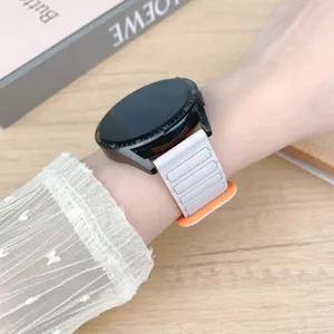 Cinturino magnetico in silicone compatibile con smartwatch Samsung Huawei grigio e arancione.