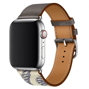 Luxury leather watch strap replacement compatible with smartwatches, premium dual-color design.