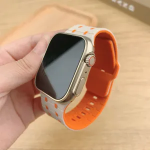 Cinturino per orologio in silicone di ricambio per Apple Watch Ultra, design elegante arancione.