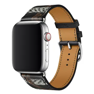 Stylish PU leather watch strap for Apple Watch, featuring printed pattern and secure metal buckle.