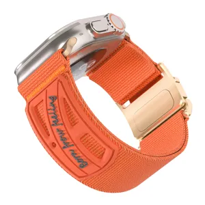 Cinturino di ricambio in nylon compatibile con Apple Watch Ultra, cinturino sportivo arancione.