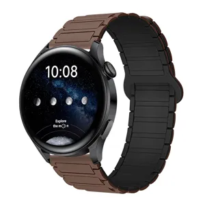 Cinturino per orologio magnetico in silicone compatibile, design bicolore marrone e nero.