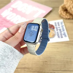 Silicone magnetic watch strap detail, dual-color design with wave texture, soft and durable.
