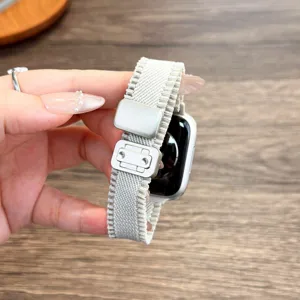 Vervanging nylon gevlochten horlogeband met magnetische gesp compatibel voor Apple Watch, grijs.