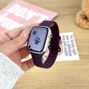 Silicone magnetic watch strap compatible with Apple Watch, soft daily accessory band.