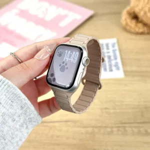 Silicone magnetic watch strap detail shot, comfortable fit design for daily wear and sports activities.