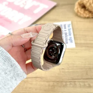 Silicone magnetic watch strap with cute dog paw design, compatible with Apple Watch series, comfortable and durable.