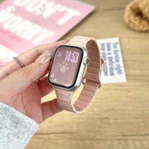 Silicone magnetic watch strap replacement compatible with smart watch pink silicone watch band 38mm