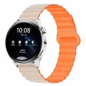 Λουράκι ρολογιού σιλικόνης μαγνητικό για smartwatch, δίχρωμο μπεζ και πορτοκαλί σχέδιο.