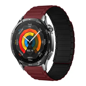 Replacement silicone magnetic watch strap for smart watch, durable red and black design band.