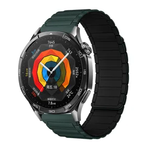 Detailed view of the magnetic silicone watch strap featuring a sleek metallic watch design.