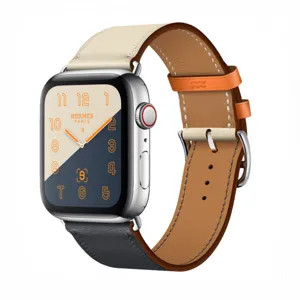 Elegante correa de reloj de cuero bicolor para reloj inteligente, accesorio con estilo.