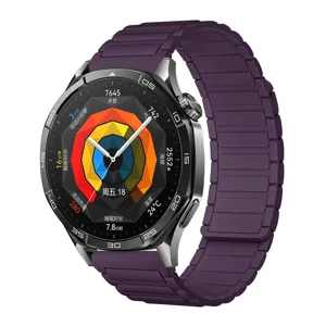 Replacement silicone magnetic watch strap compatible with smartwatches, durable purple band.