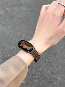 Cinturino in pelle marrone Xiaomi Band compatibile vita sottile fibbia magnetica dettaglio