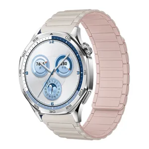 Replacement silicone magnetic watch strap compatible with smartwatches, stylish and durable design.