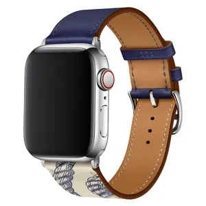 Replacement leather watch band compatible with Apple Watch, stylish and durable design.