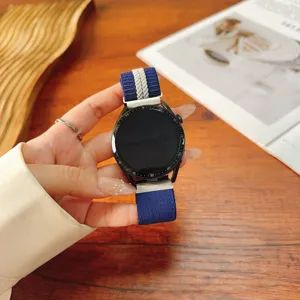 Striped nylon braided watch strap replacement band compatible with smartwatches 22mm size