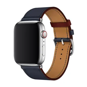 Replacement leather watch strap compatible with Apple Watch, dual-color design, durable.