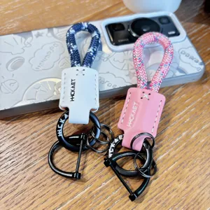 Kreativ Trendig Geflochten PU Leder Schlüsselanhänger Hufeisenschnalle Lanyard Auto Schlüsselring Halter Unisex Zubehör Tasche Charm