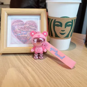 Llavero de oso astronauta rosa con dije de estrella, lindo accesorio colgante para bolso.