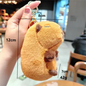 Cute capybara plush toy keychain, soft stuffed animal doll pendant, fluffy backpack accessory.