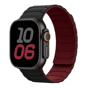 Siliconen magnetische horlogeband hoesje vervanging voor Apple Watch Ultra serie zwart rood detail