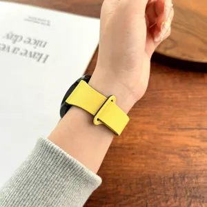 Gele siliconen horlogeband met litchipatroon en zacht magnetisch ontwerp voor smartwatch.