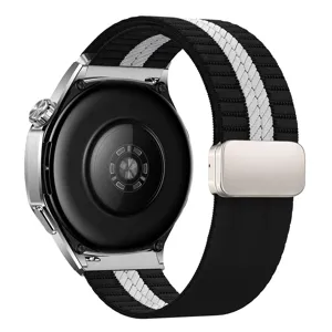 Striped nylon braided watch strap 22mm featuring magnetic folding clasp detail view.