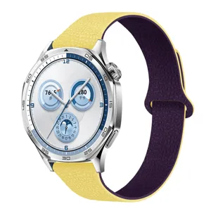 Smartwatch siliconen band compatibel met Huawei horloge, stijlvolle gele paarse horlogeband.