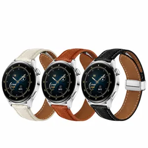 Correa de Reloj de Cuero PU con Patrón Lichi Universal con Hebilla Plegable Magnética Correa de Repuesto para Reloj Inteligente