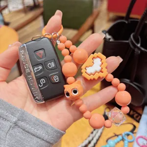 Orange cat beaded phone charm wrist strap cute heart keychain decorative accessory for bags