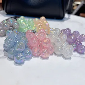 Acrylic translucent crystal bead cluster bag pendant sparkling keychain jewelry detail view display.