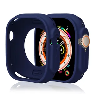 Dark blue silicone protective case for smart watch, 49mm durable half-coverage bumper cover.