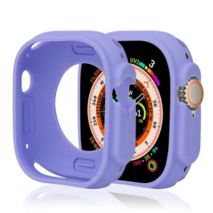 Purple silicone protective case for Apple Watch Ultra 49mm, soft half-pack bumper cover.