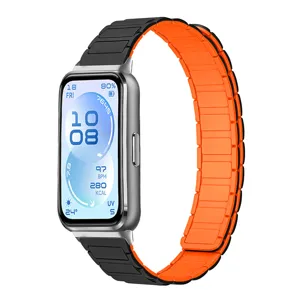 Silikon Magnet Uhrenarmband Detail, Schwarz und Orange Farbe, langlebiges Ersatzarmband.