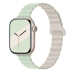 Magnetisches Silikon Uhrenarmband Ersatz für Apple Watch, weiches Band in Mintgrün.